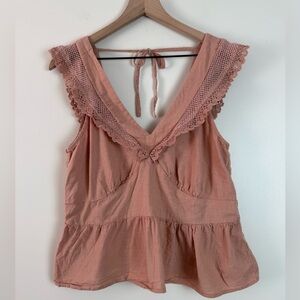 Old Navy Womens V Neck Babydoll Tank Top Large Pink Boho Western Cottagecore